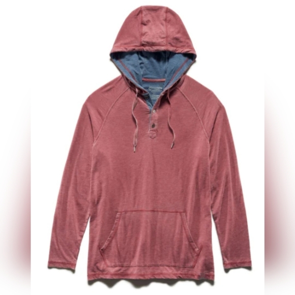 Flag & Anthem Men's Henley Hoodie Washed Red Color SMALL - Picture 1 of 8
